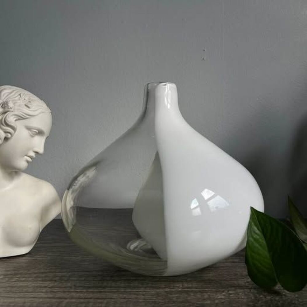 Vintage Hand-blown Half-white Half-Clear Glass Vase